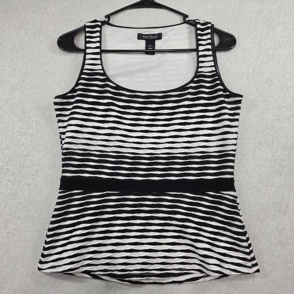 White House Black Market Tank Top XS Black White Striped Textured Peplum Blouse